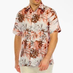 Mojito Men's Casual Printed Linen Resort Shirt Short Sleeve Button Down